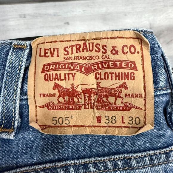 Levi's 505 Regular Fit Jeans Y2k Red Tags 38x30 Blue‎ Actual 36x29 - Picture 8 of 8
